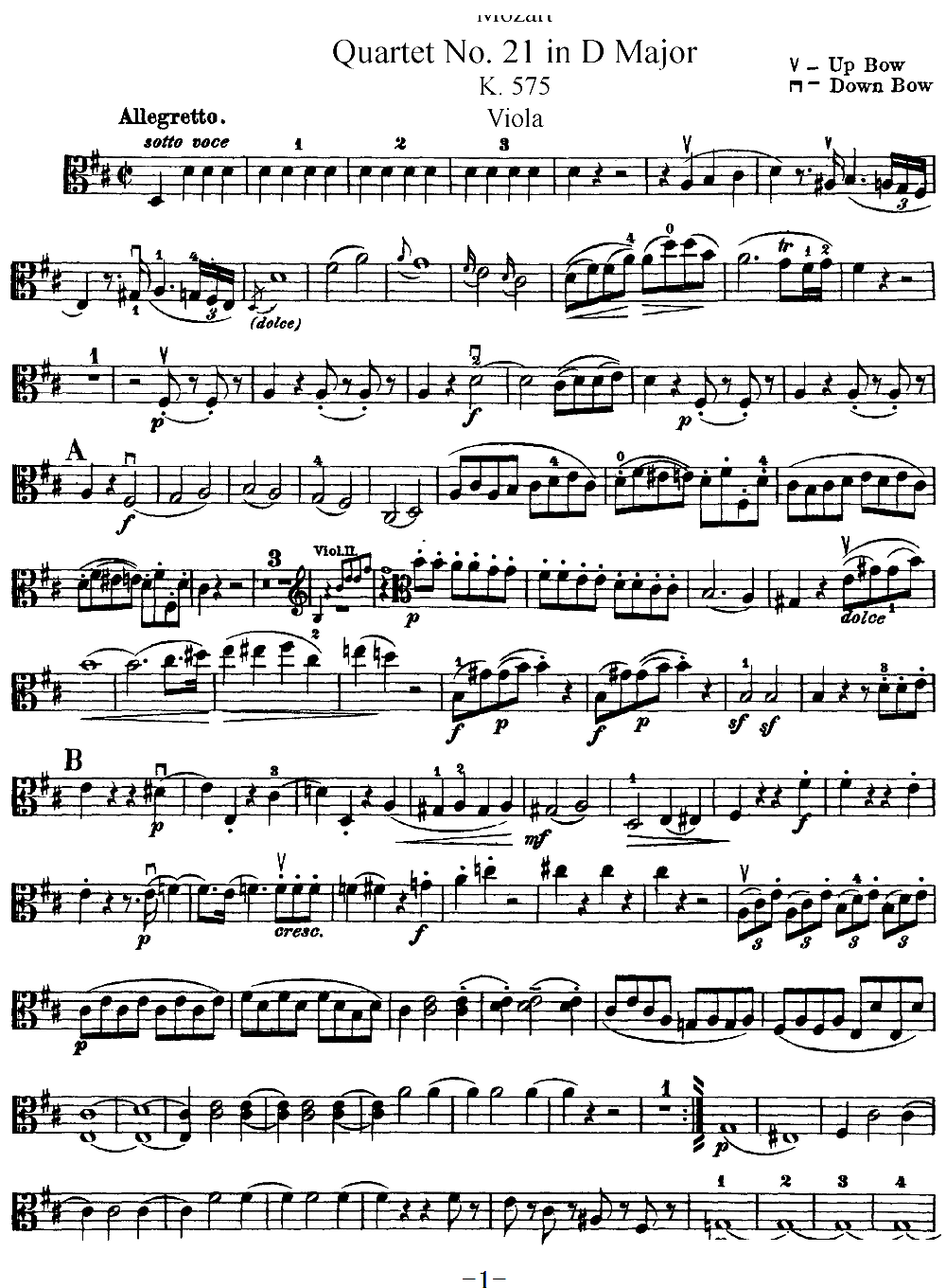 Mozart Quartet No 21 in D Major K 575 Viola(ʮ�ּ�����)1