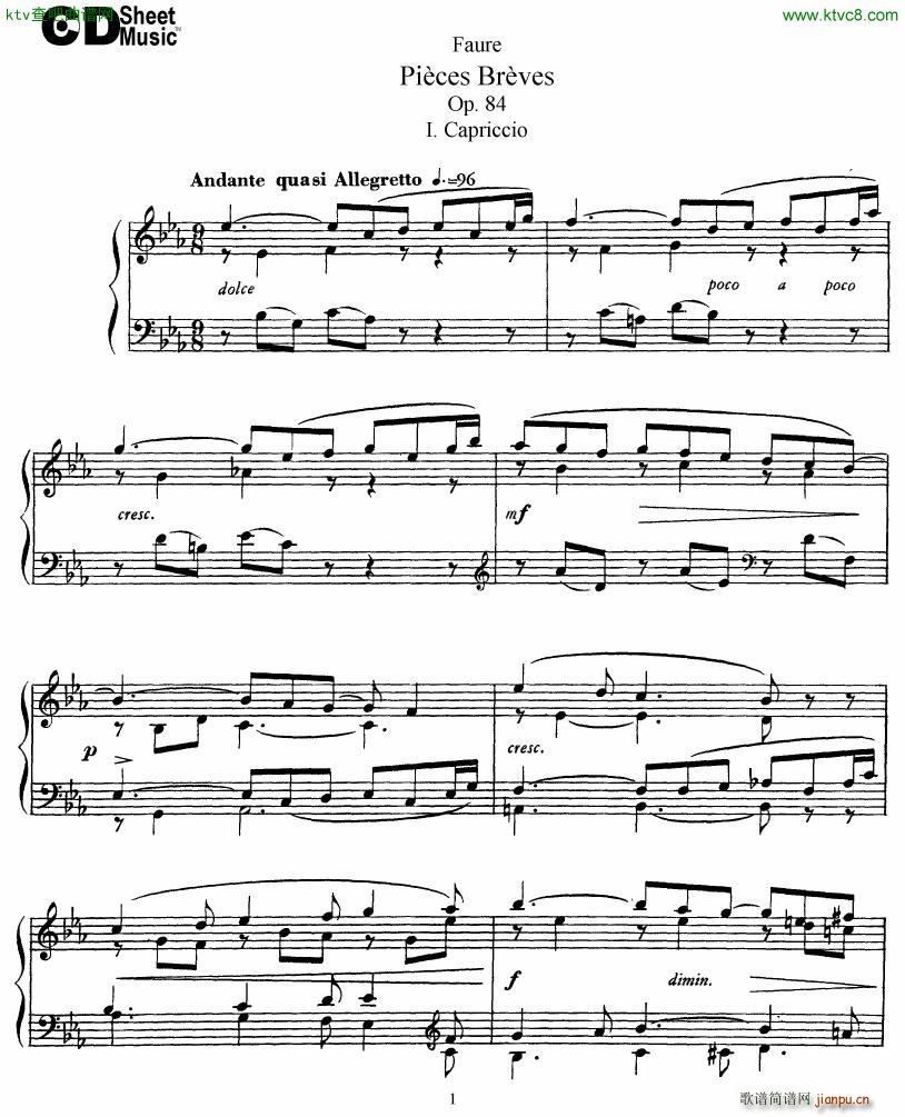 Faure 8 Pieces Breves Op 84(����V)1