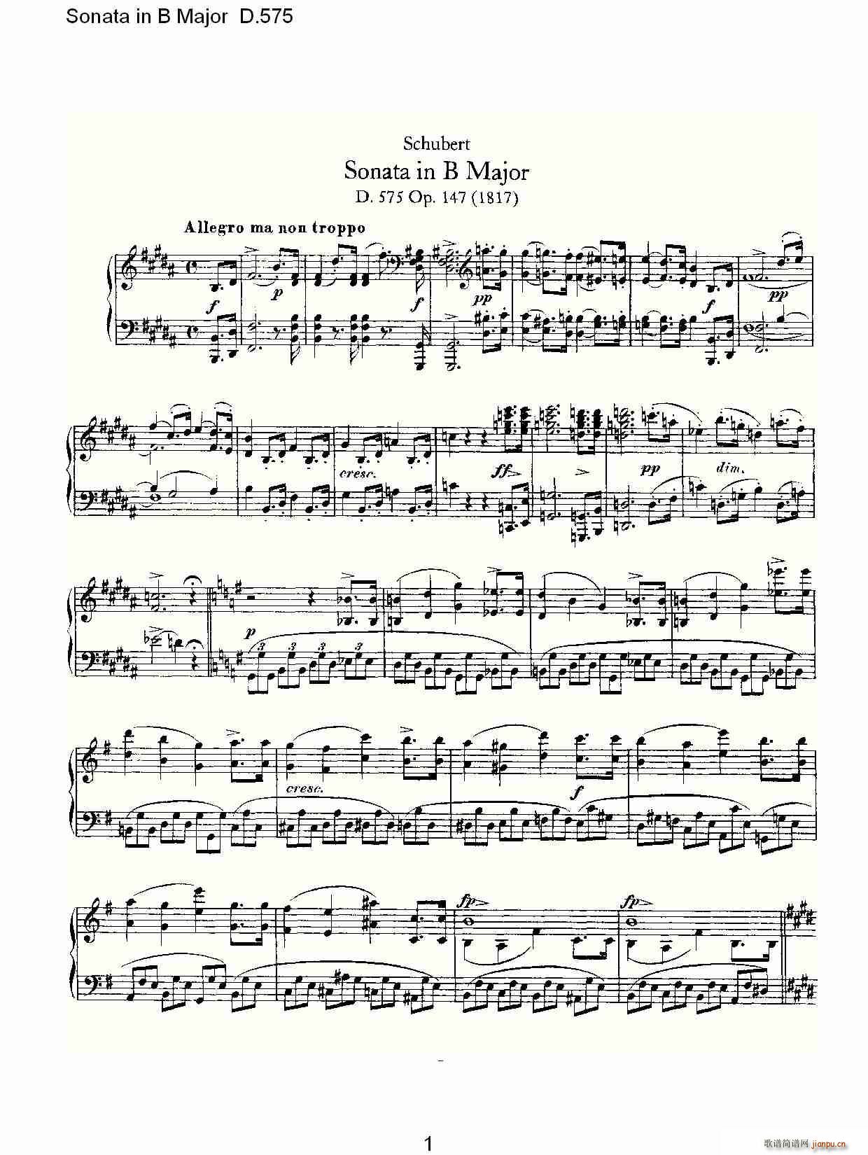 Sonata in B Major D.575(ʮ�ּ�����)1