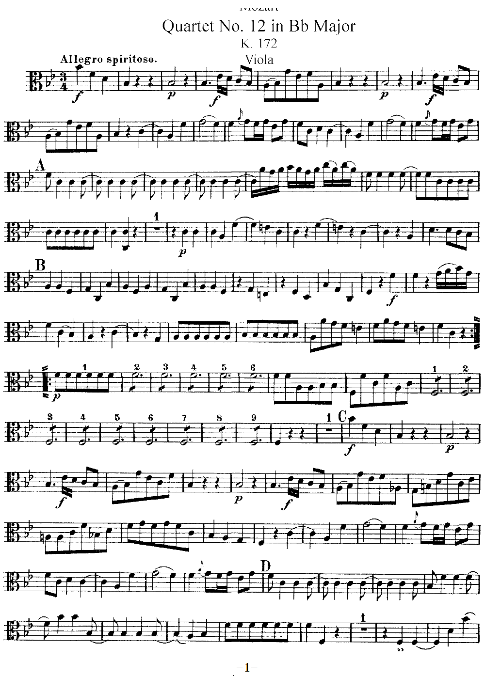 Mozart Quartet No 12 in Bb Major K 172 Viola(ʮ�ּ�����)1