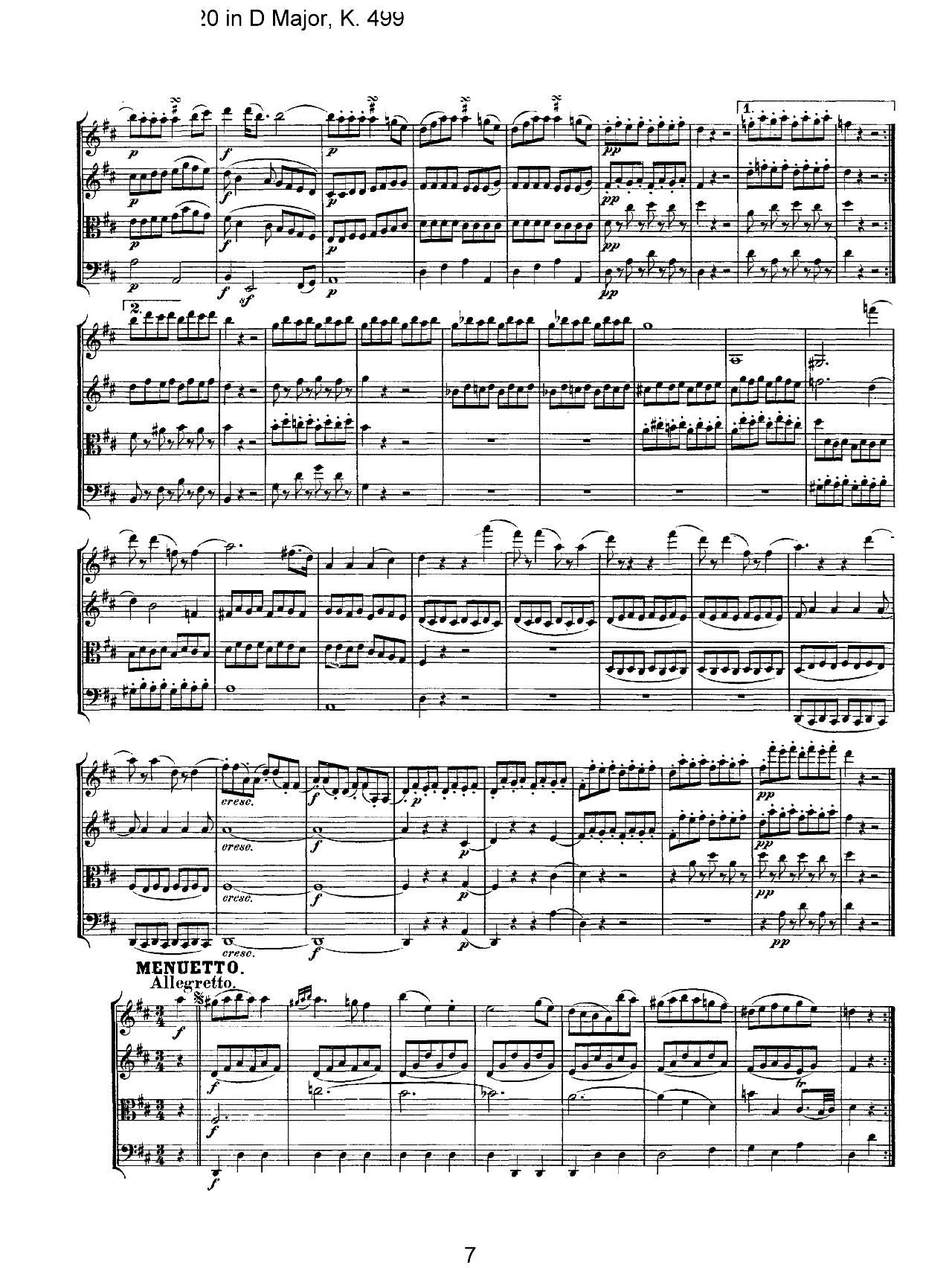 Mozart Quartet No 20 in D Major K 499(���V)7