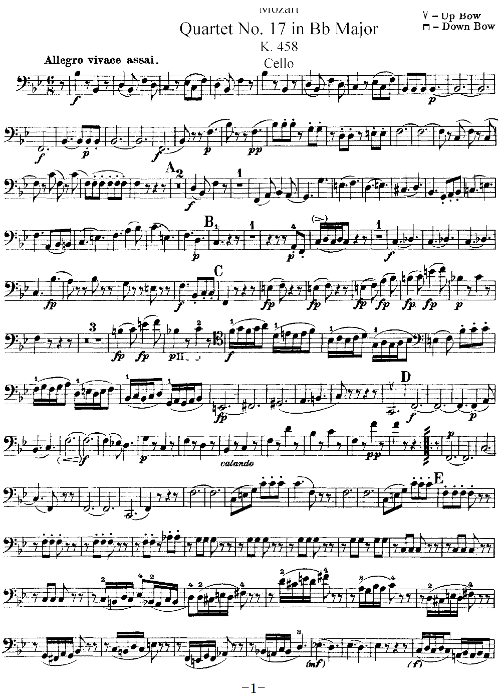 Mozart Quartet No 17 in Bb Major K 458 Cello(ʮ�ּ�����)1