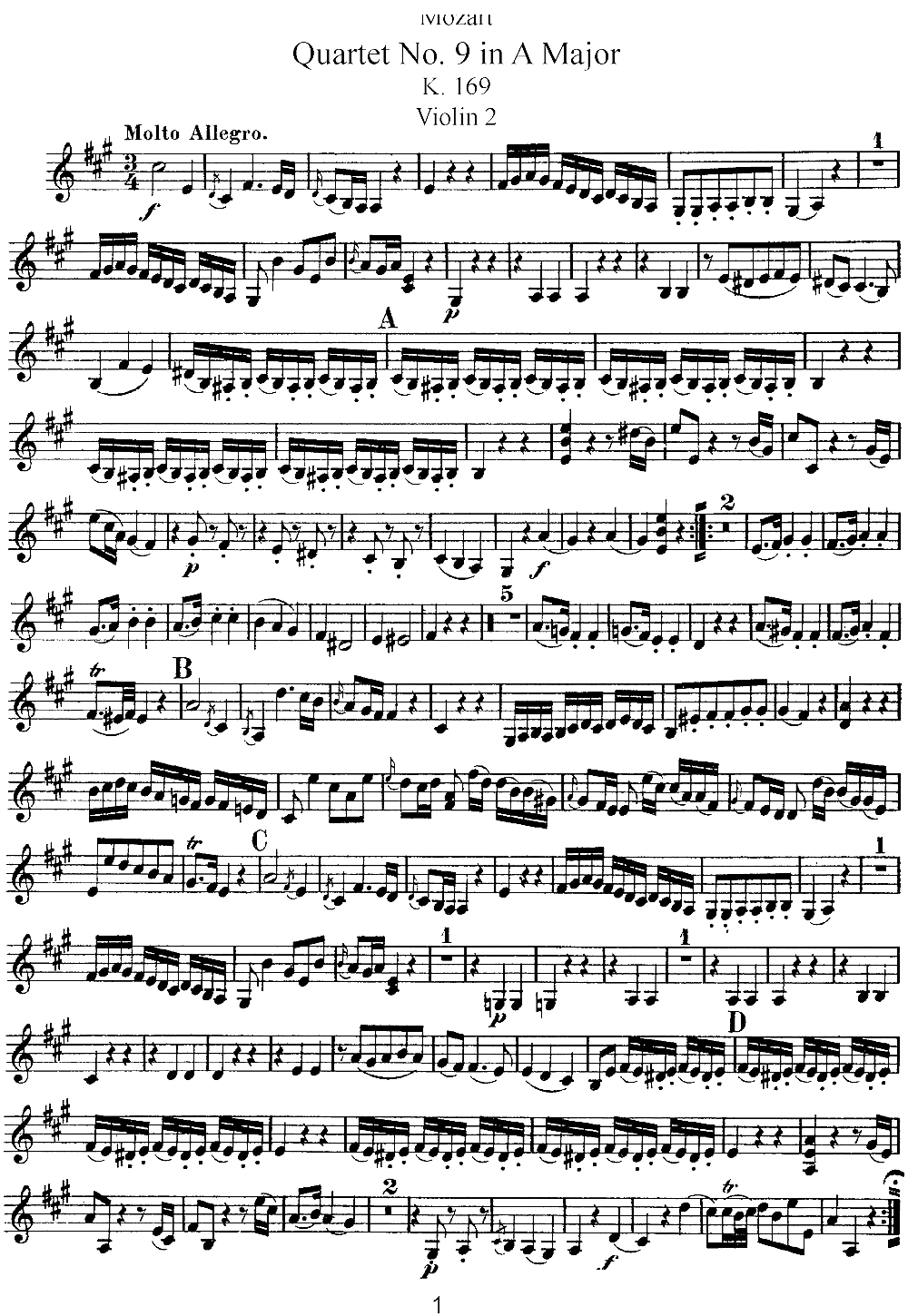 Mozart Quartet No 9 in A Major K 169 Violin 2(ʮ�ּ�����)1