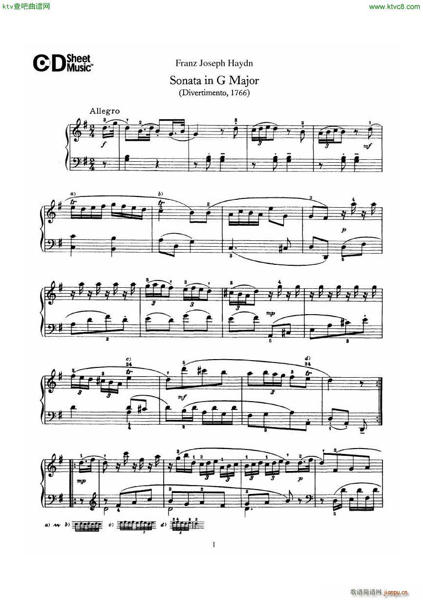 Haydn Joseph Sonata no 8 in G Major(����V)1