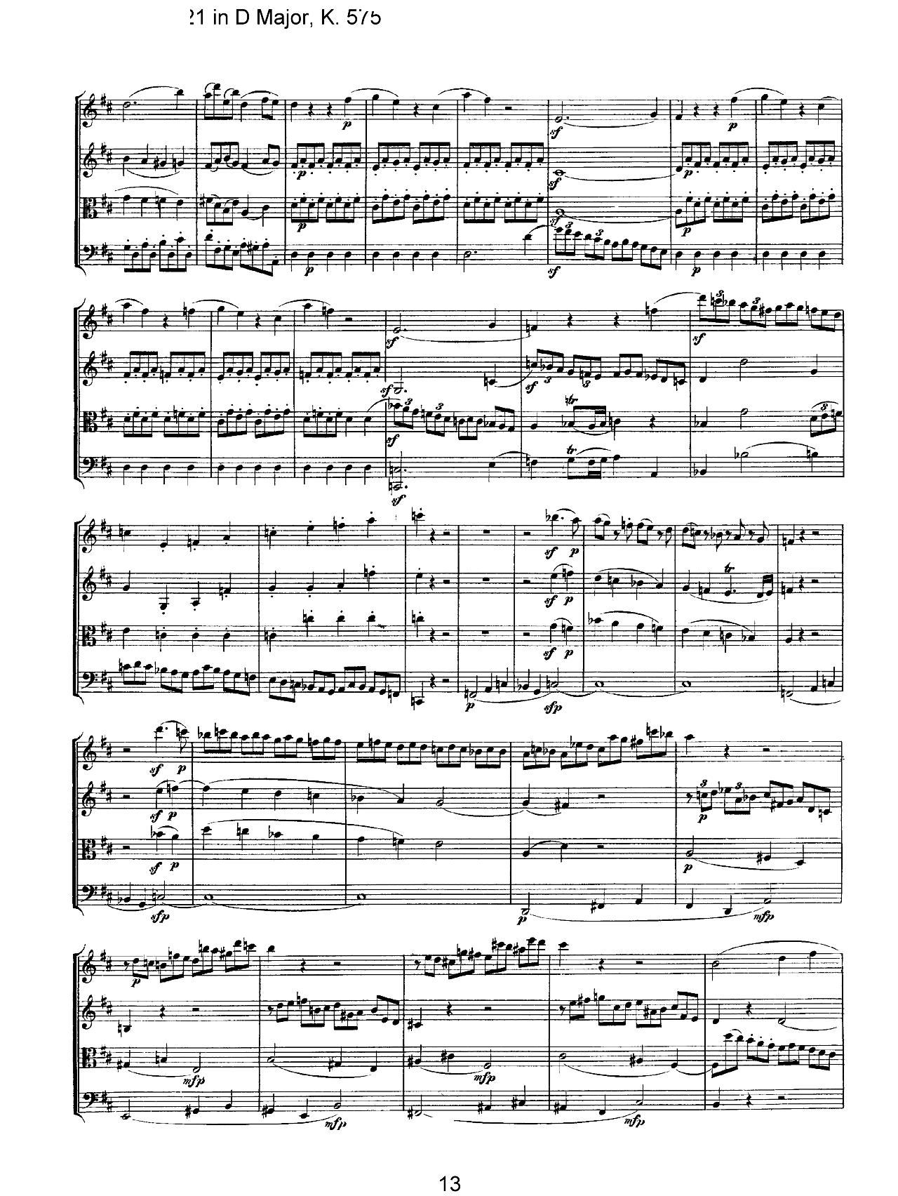 Mozart Quartet No 21 in D Major K 575(���V)13