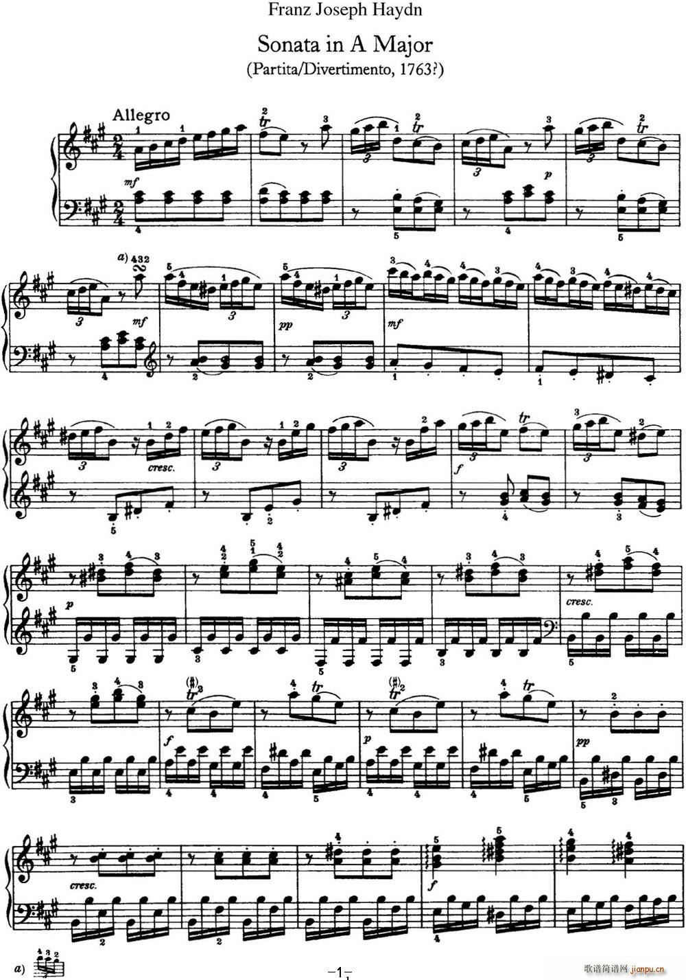 ���D ������Q�� Hob XVI 5 Divertimento A major(����V)1