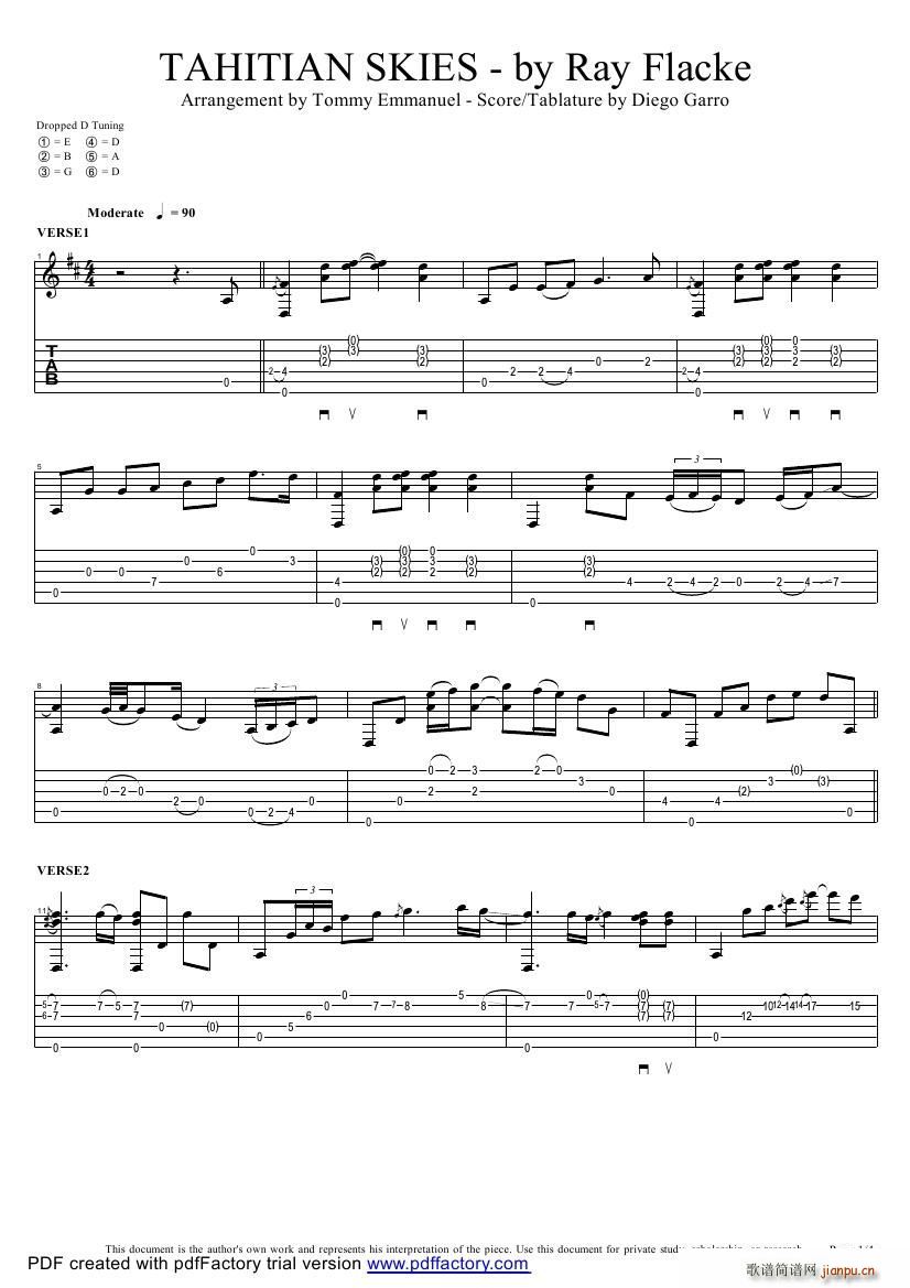 tommy emmanuel tahitian skies with score ָ������(�����V)1