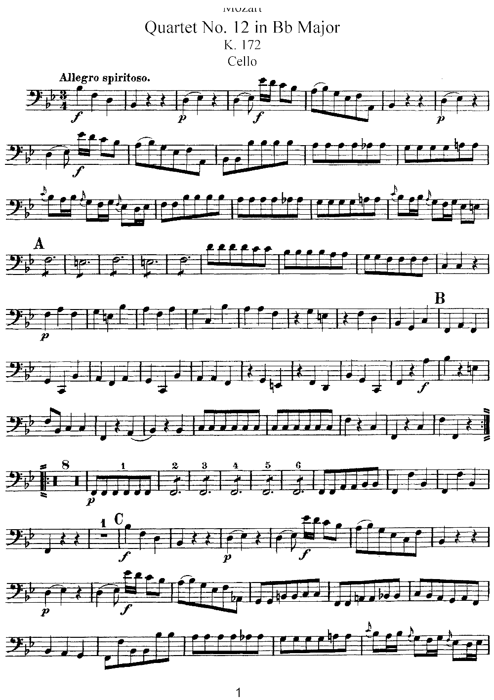 Mozart Quartet No 12 in Bb Major K 172 Cello(ʮ�ּ�����)1