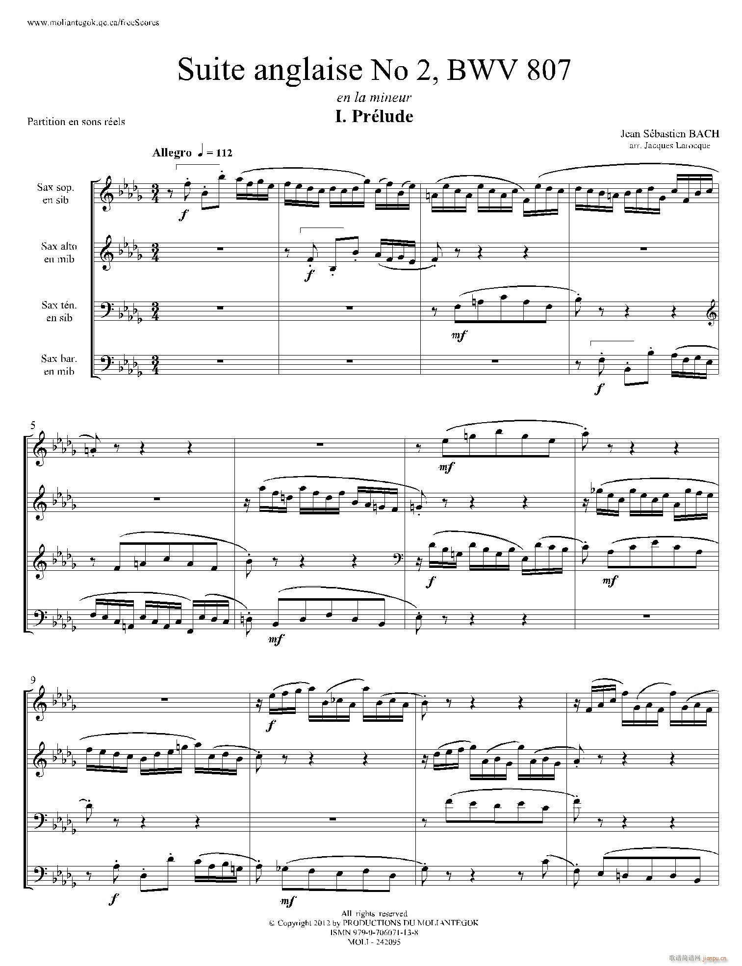 Suite anglaise No 2 BWV 807 �����M��֮�� ǰ���� ������(���V)1