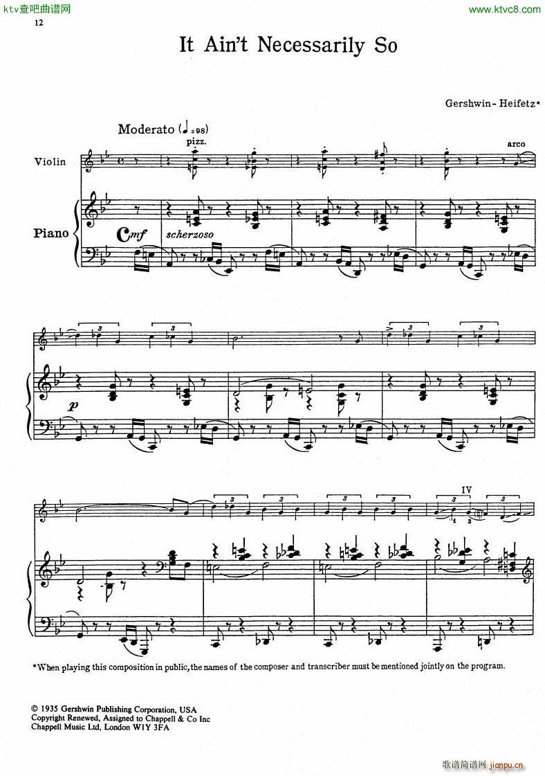 Gershwin Heifetz 4 Pieces from Porgy Bess(����V)9