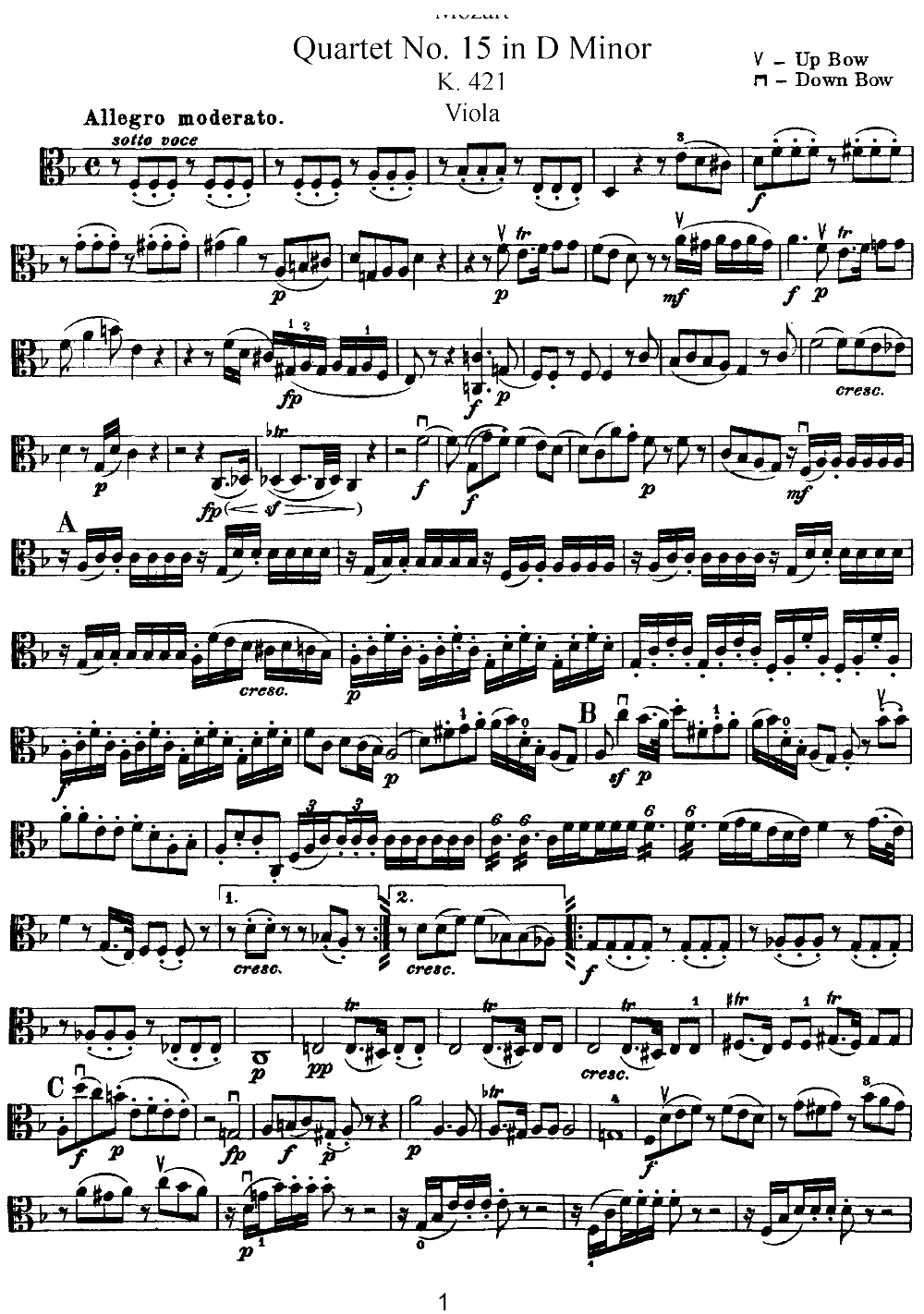 Mozart Quartet No 15 in D Minor K 421 Viola(ʮ�ּ�����)1
