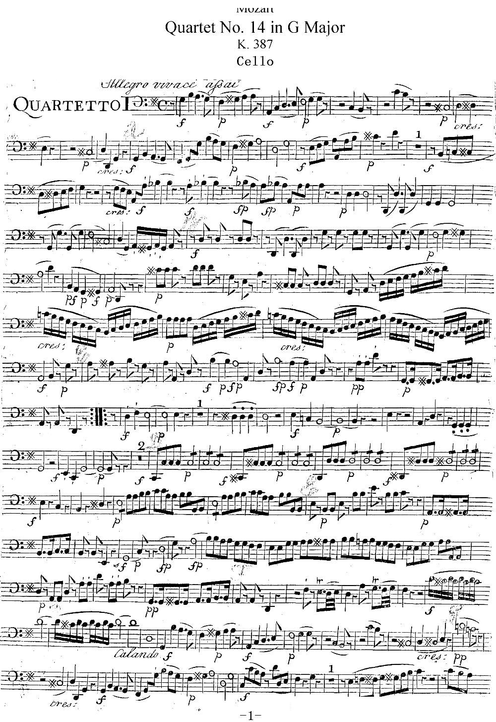 Mozart Quartet No 14 in G Major K 387 Cello(ʮ�ּ�����)1