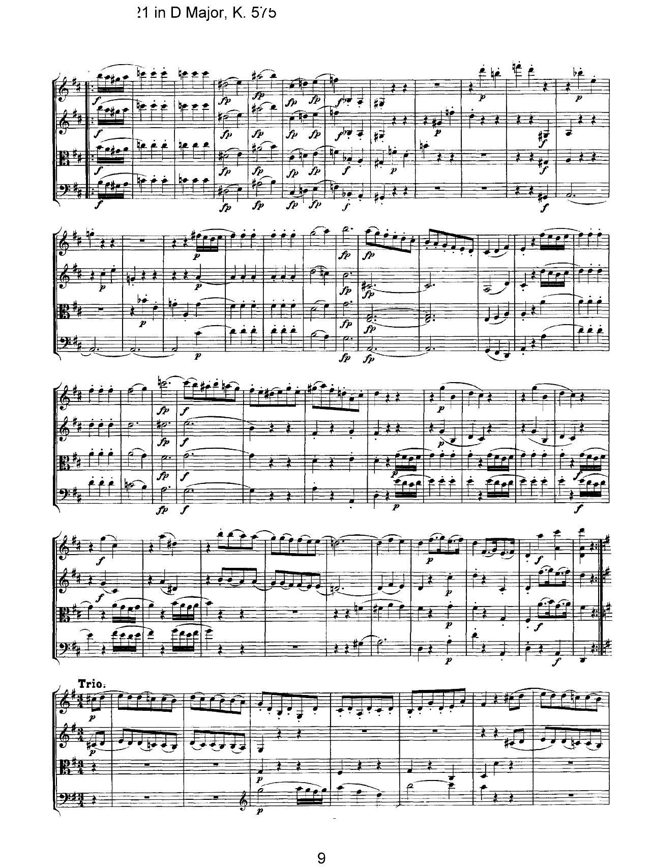 Mozart Quartet No 21 in D Major K 575(���V)9