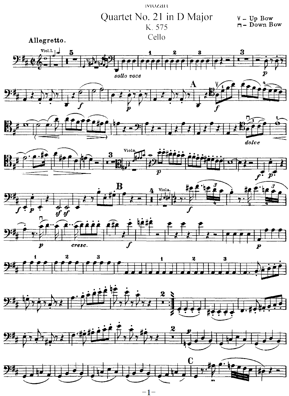 Mozart Quartet No 21 in D Major K 575 Cello(ʮ�ּ�����)1