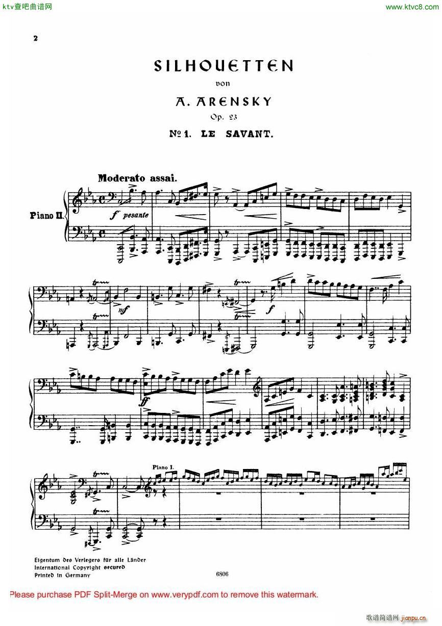 Arensky op 23 Suite No 2 Silhouettes(����V)23