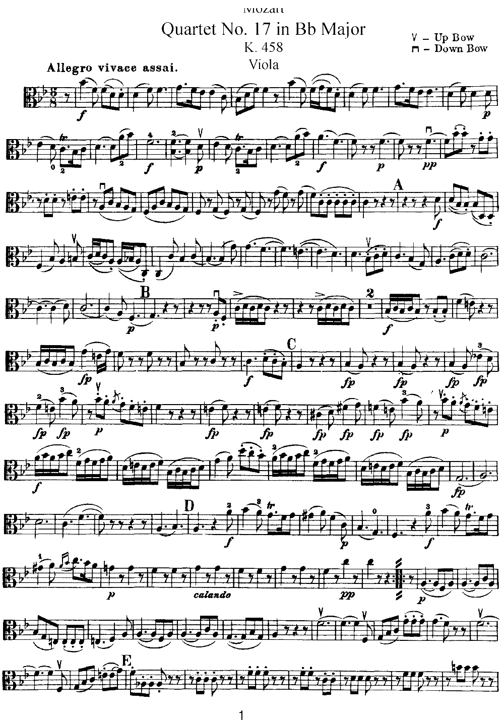Mozart Quartet No 17 in Bb Major K 458 Viola(ʮ�ּ�����)1