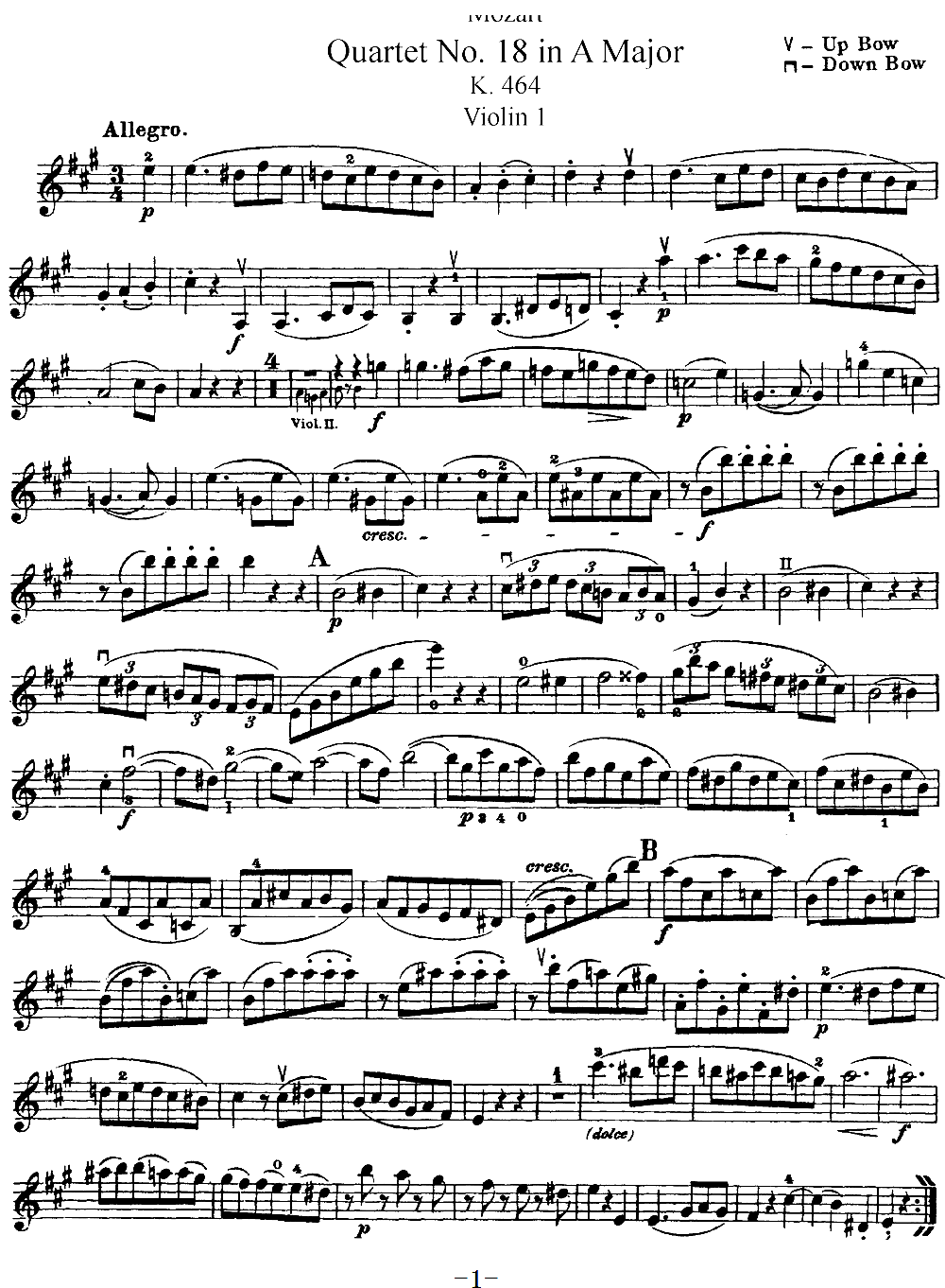 Mozart Quartet No 18 in A Major K 464 Violin 1(ʮ�ּ�����)1