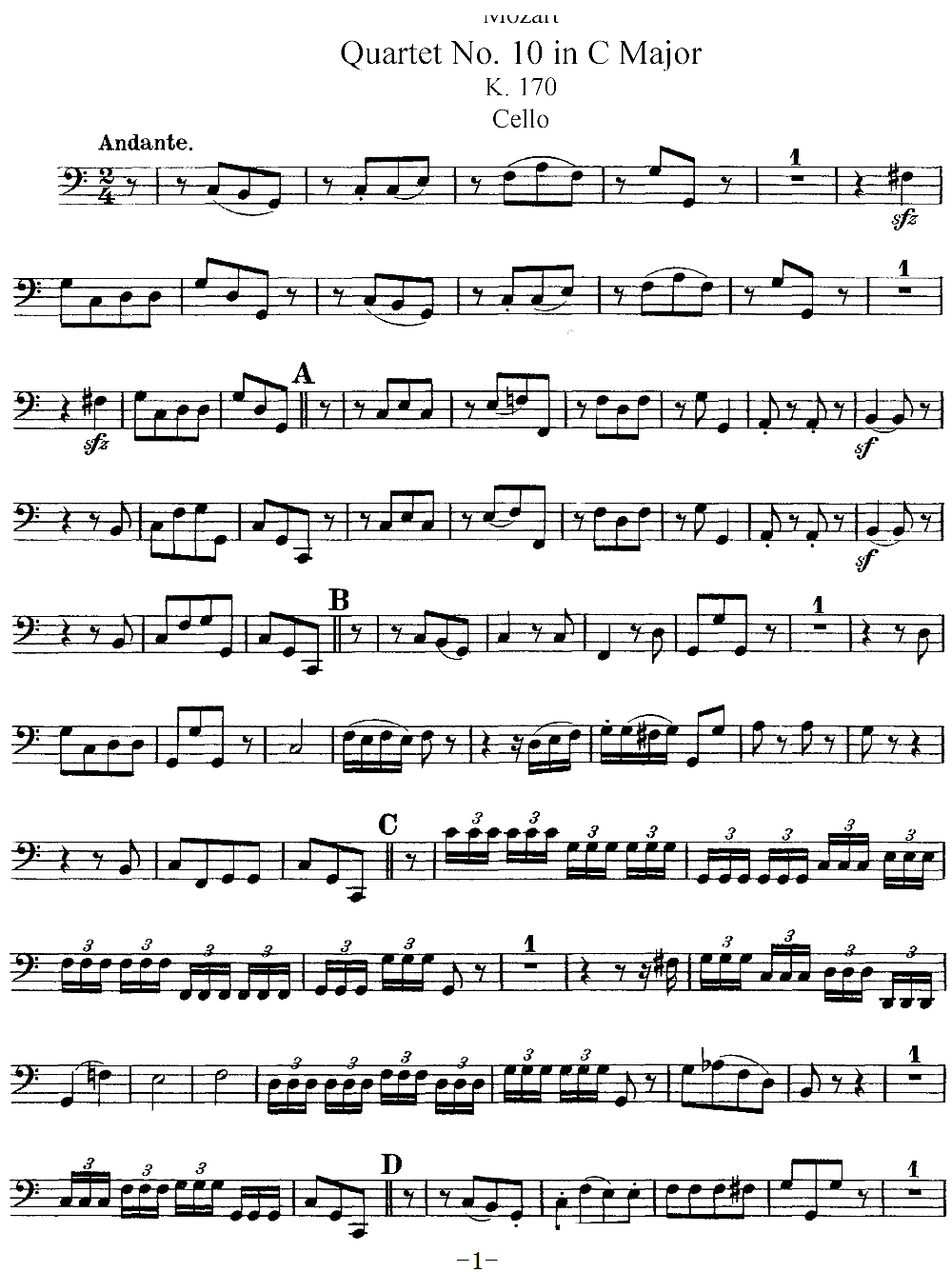 Mozart Quartet No 10 in C Major K 170 Cello(ʮ�ּ�����)1