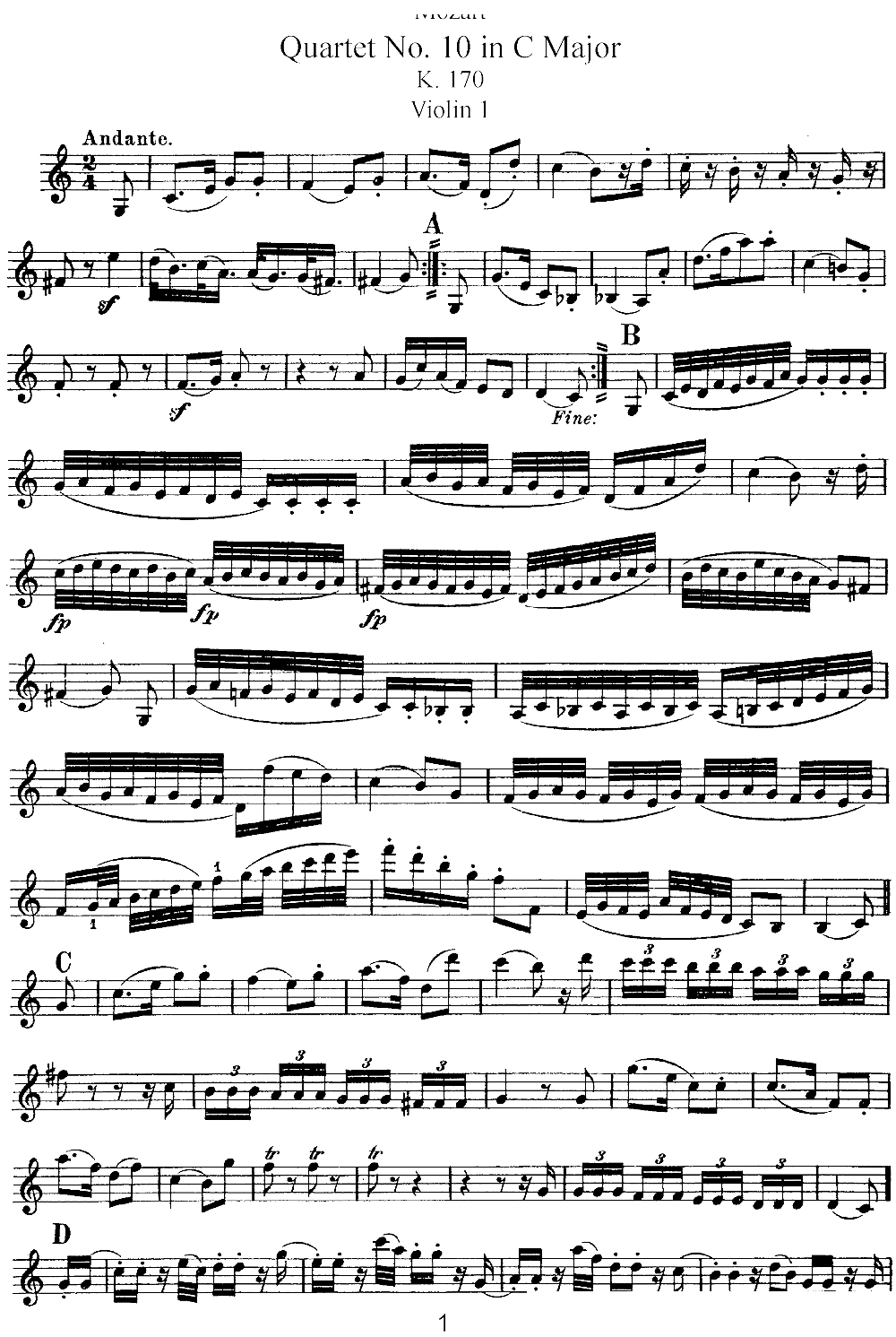 Mozart Quartet No 10 in C Major K 170 Violin 1(ʮ�ּ�����)1