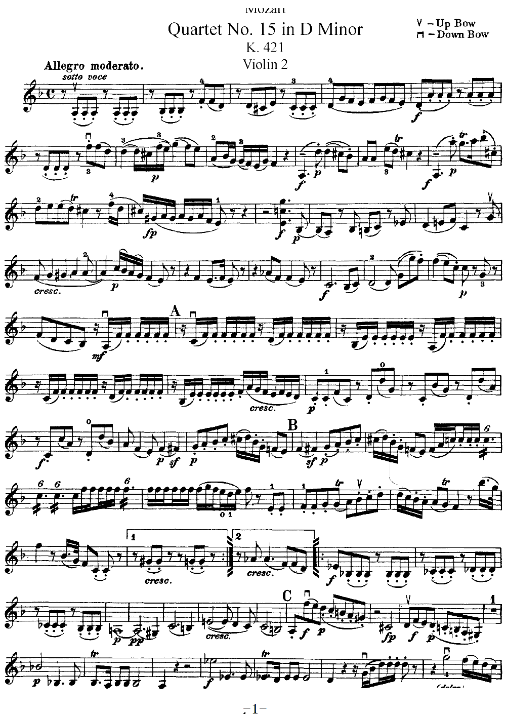 Mozart Quartet No 15 in D Minor K 421 Violin 2(ʮ�ּ�����)1