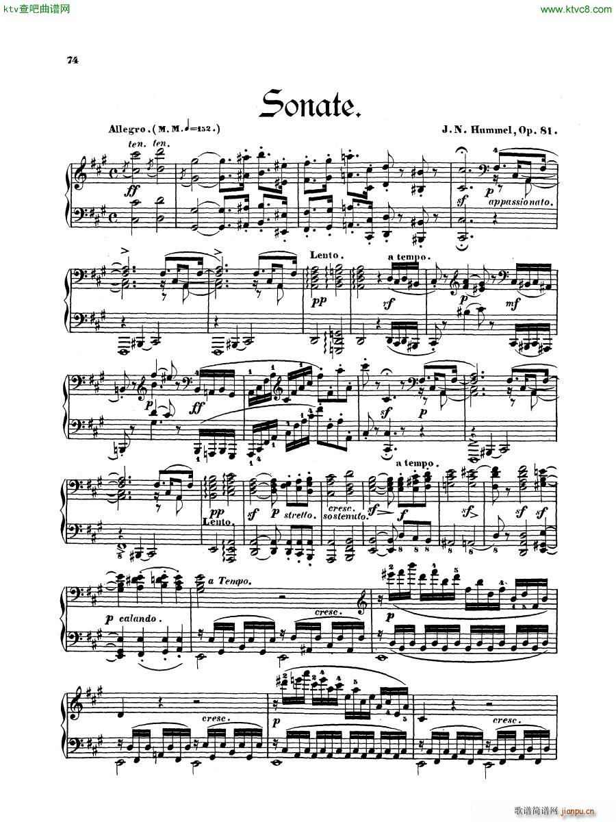 Hummel Sonata in F sharp minor Op 81(����V)1