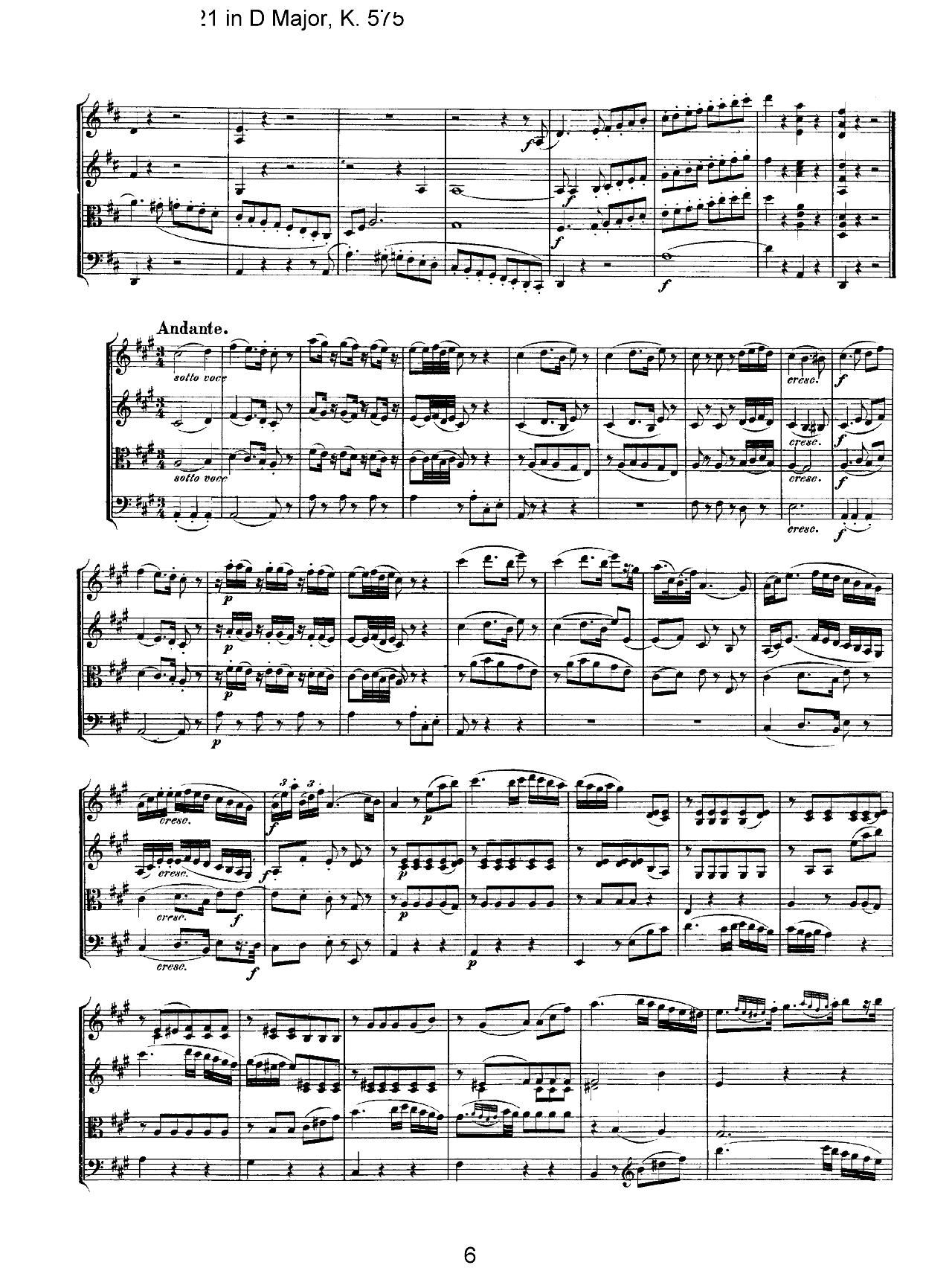 Mozart Quartet No 21 in D Major K 575(���V)6