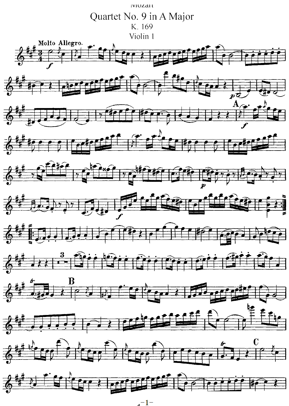 Mozart Quartet No 9 in A Major K 169 Violin 1(ʮ�ּ�����)1