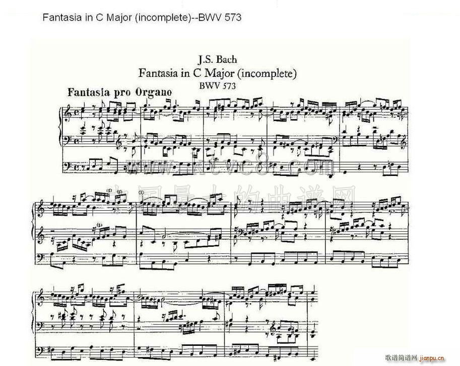 Fantasia in C Major incomplete BWV 573 ���L(f��ng)���V(ʮ�ּ�����)1