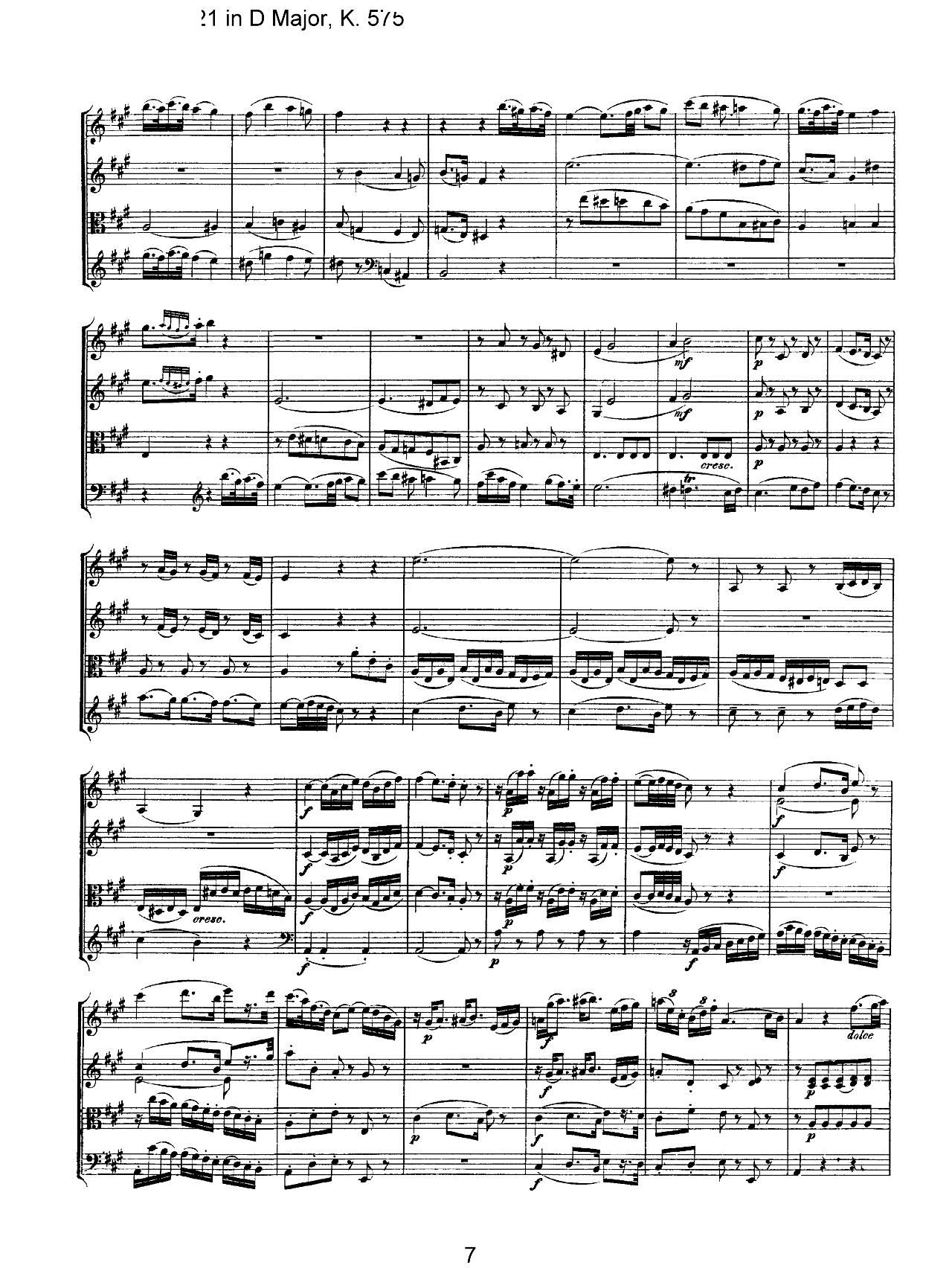 Mozart Quartet No 21 in D Major K 575(���V)7