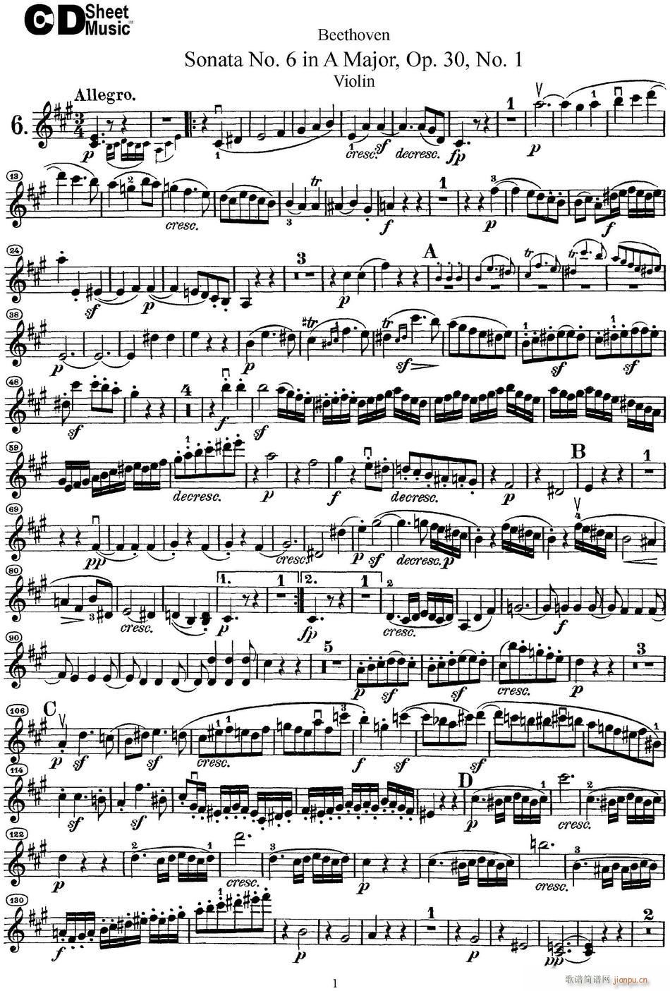 Violin Sonata No 6 in A Major Op 30 No 1(С�����V)1