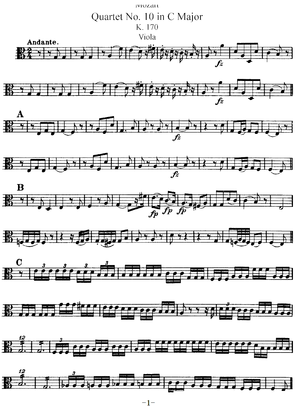 Mozart Quartet No 10 in C Major K 170 Viola(ʮ�ּ�����)1