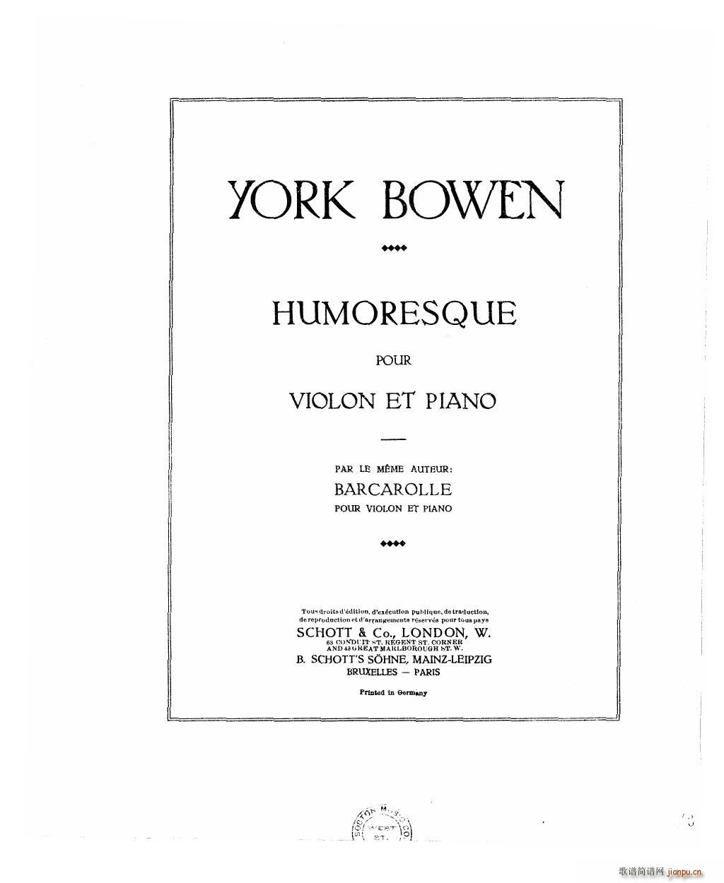 Bowen Humoresque for violin and piano(����V)17