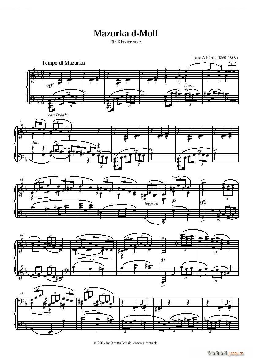Albeniz Mazurka d Moll Mazurka d Moll(ʮ�ּ�����)1