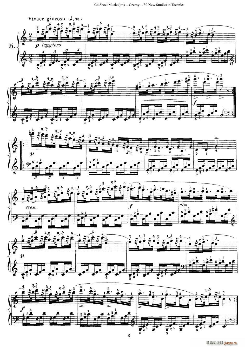 Czerny 30 New Studies 5 ܇(ch��)����Op849 30�׾�����(ʮ�ּ�����)1