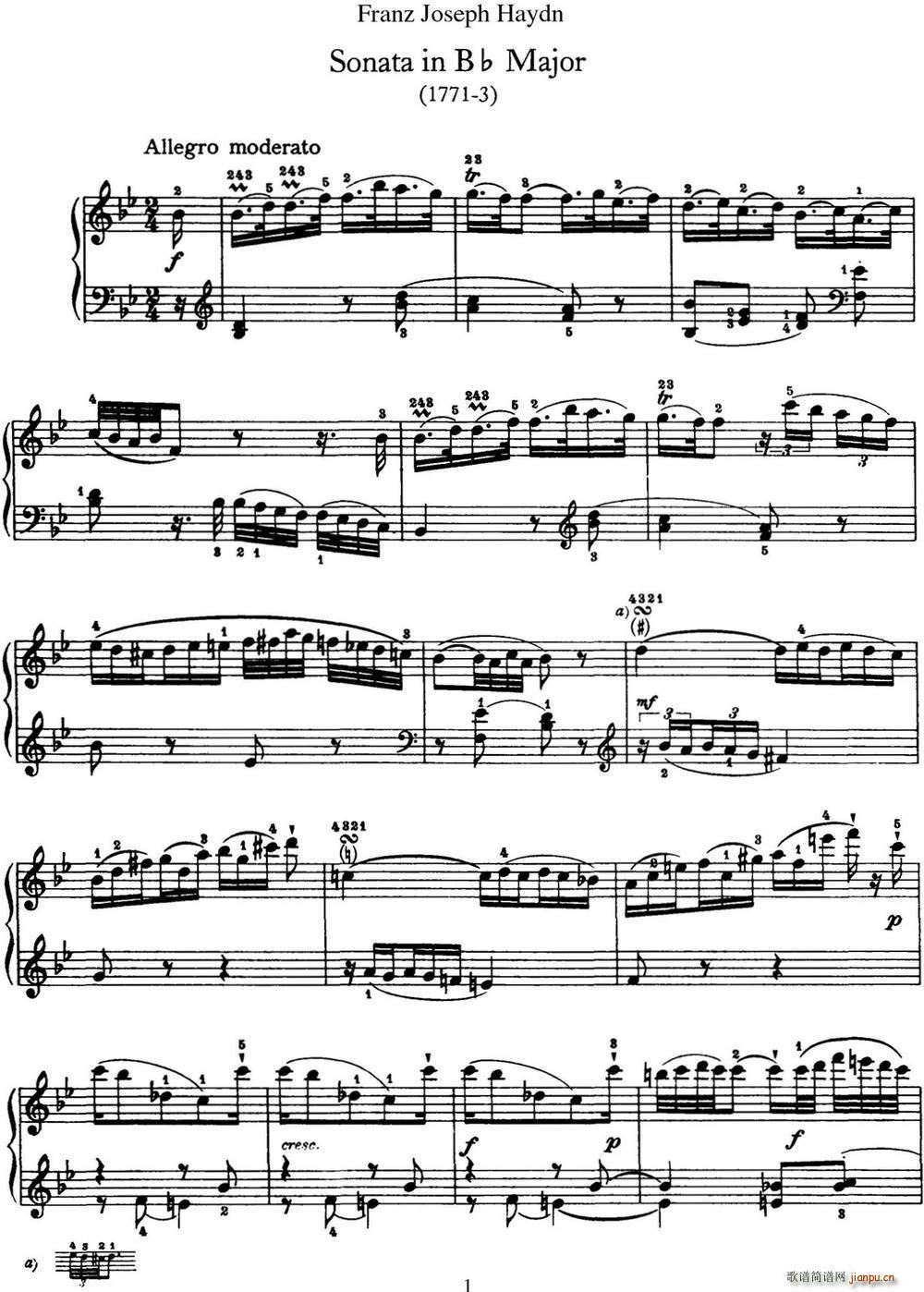 ���D ������Q�� Hob XVI 18 in B flat major(����V)1