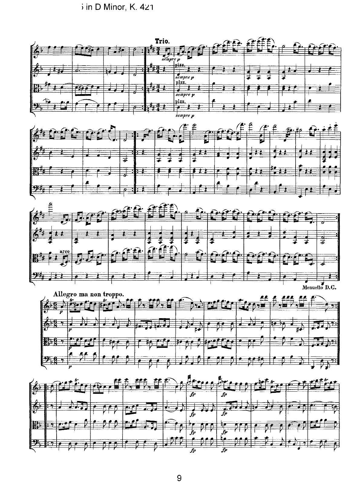 Mozart Quartet No 15 in D Minor K 421(���V)9