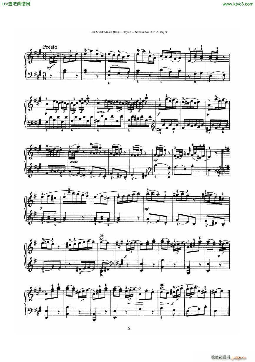 Haydn Joseph Sonata no 5 in A Major(����V)6