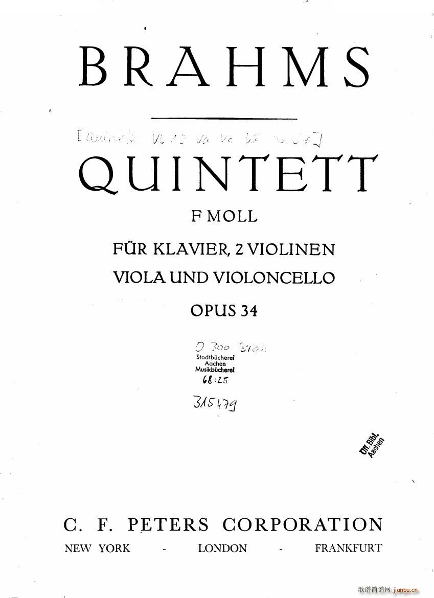 Brahms op 34 Piano Quintet f minor score һ(����V)1