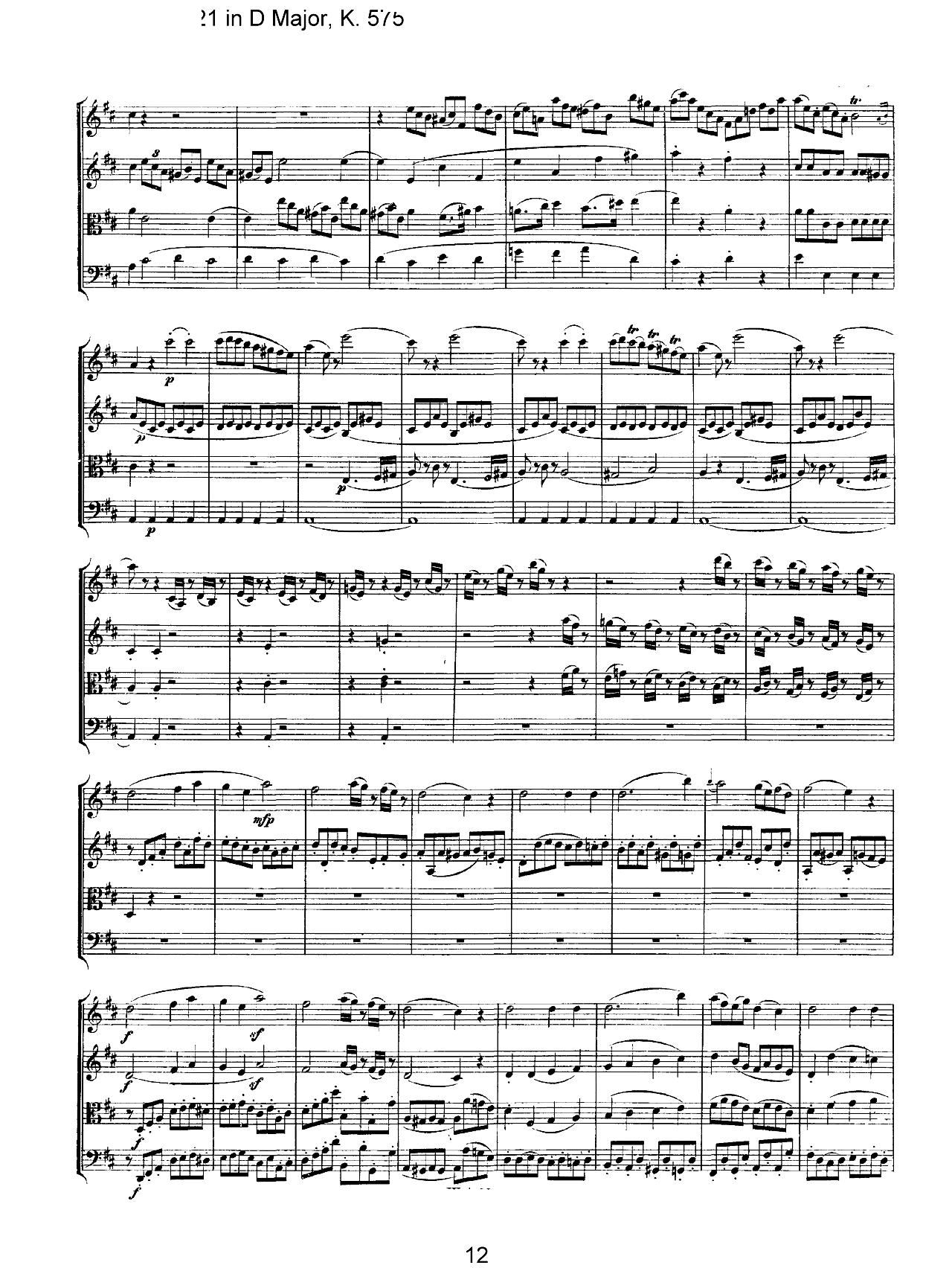 Mozart Quartet No 21 in D Major K 575(���V)12