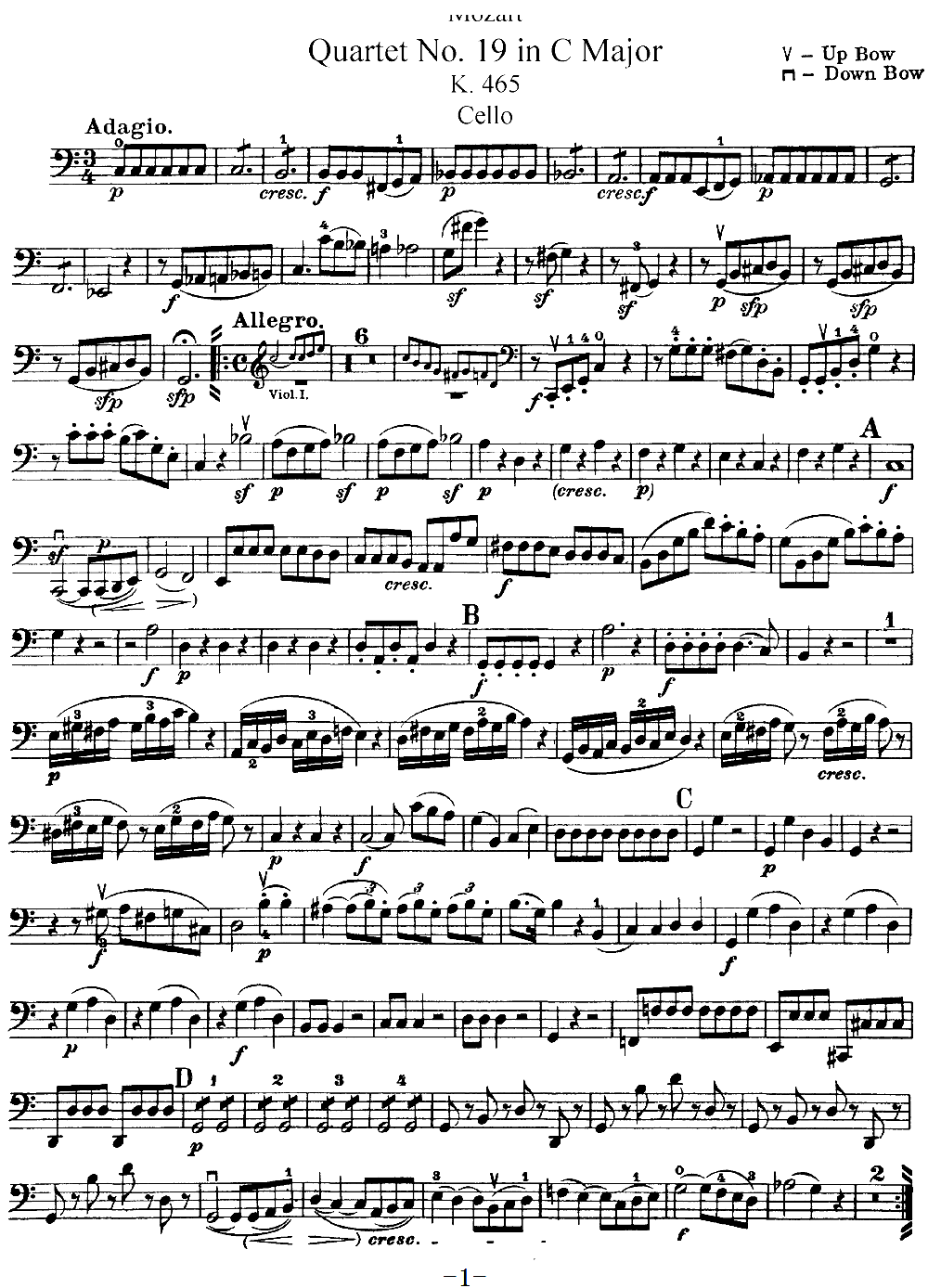 Mozart Quartet No 19 in C Major K 465 Cello(ʮ�ּ�����)1