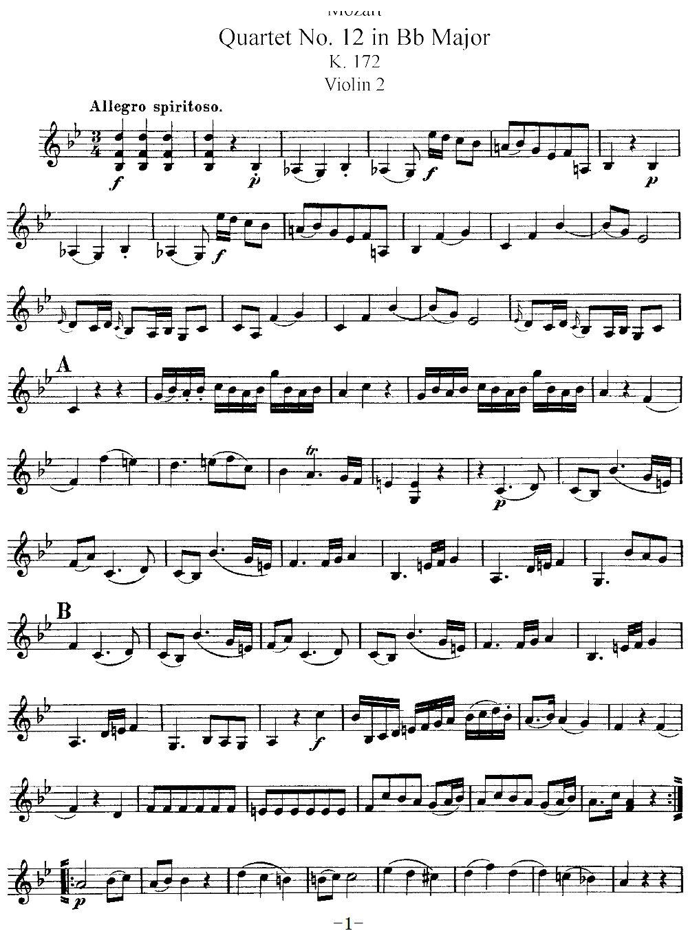 Mozart Quartet No 12 in Bb Major K 172 Violin 2(ʮ�ּ�����)1